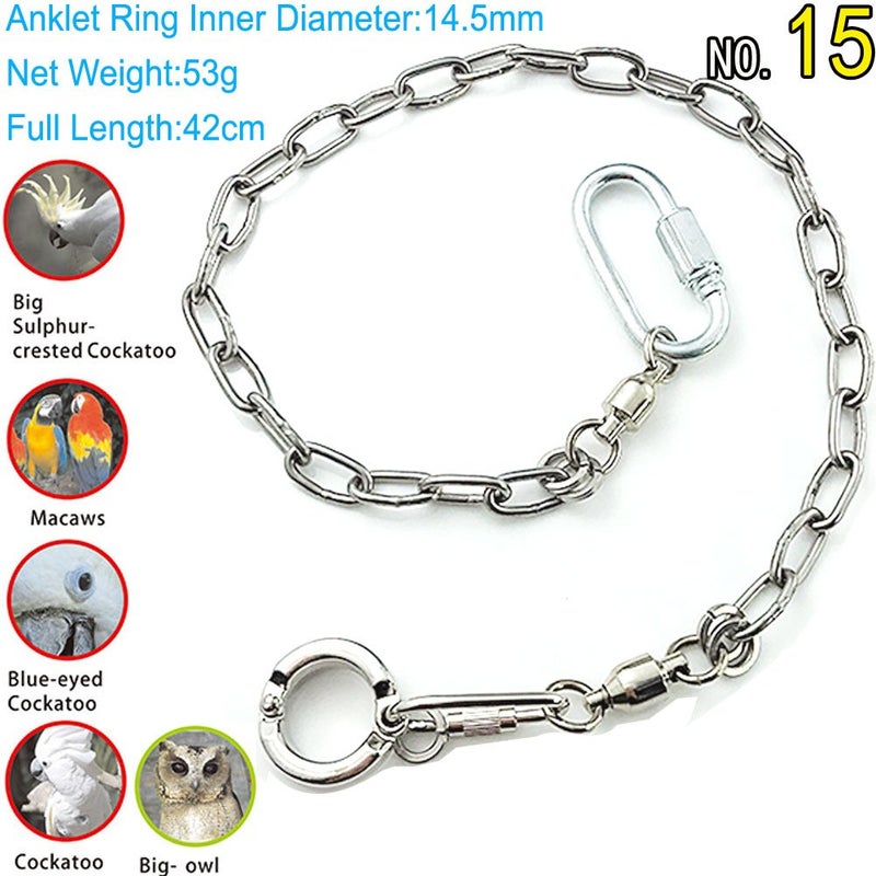 ebamaz Pet Bird Leash Parrot Foot Chain Stainless Steel 304 Anklet Ring (Model 15, 14.5mm) - Image 2